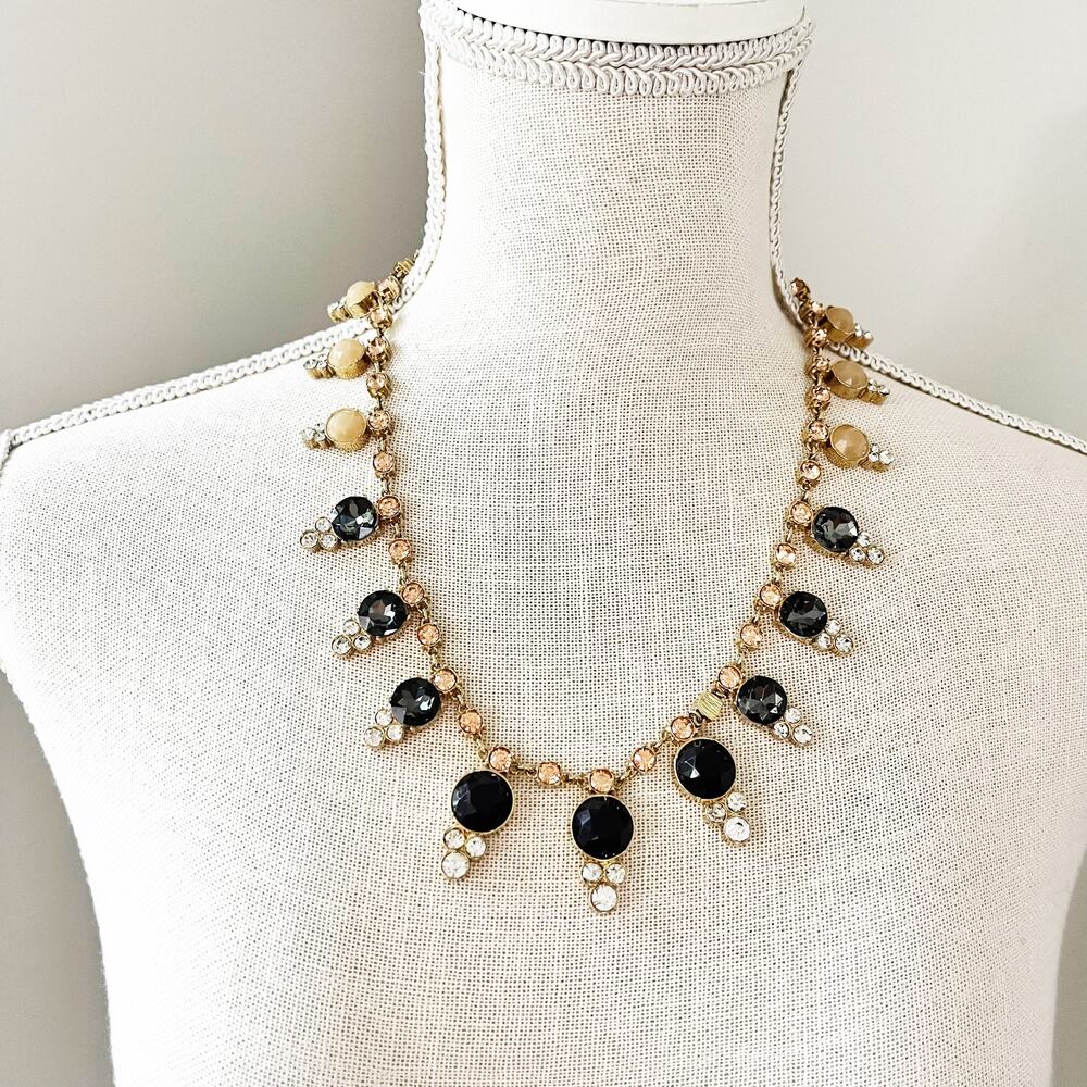 Ann Taylor Gray & Blush Stone Crystal Statement Necklace
